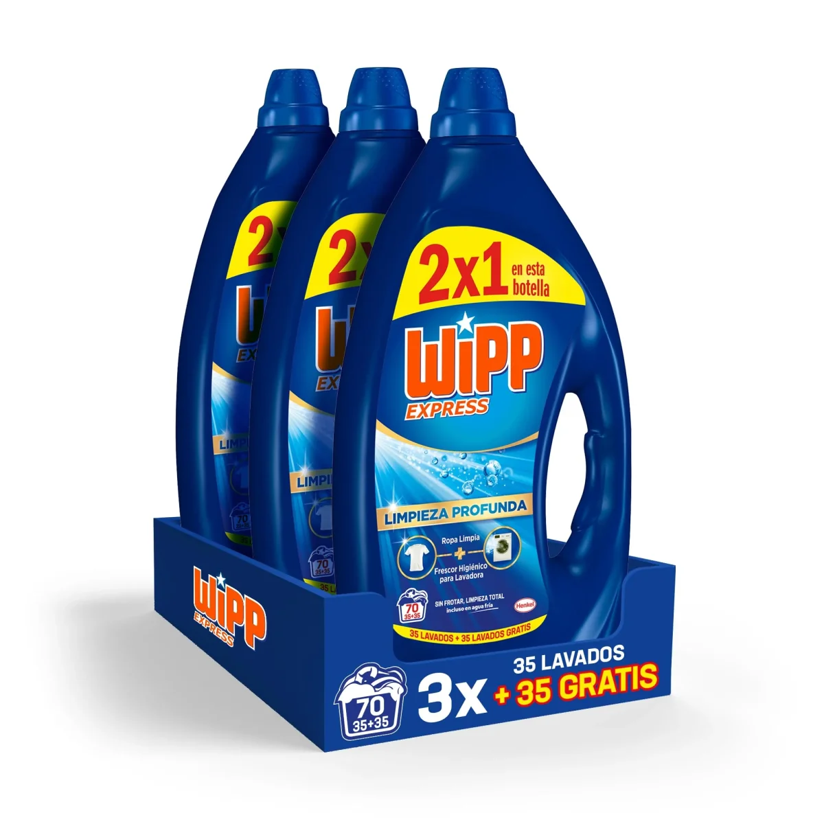 Wipp Express Limpieza Profunda Gel (3 x 3150 ml), detergente l?quido con potente acci?n quitamanchas ropa, deja un frescor duradero en la lavadora, apto para agua fr?a - Imagen 2
