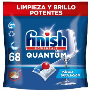 Finish Powerball Quantum All in 1 Pastillas para el lavavajillas todo en 1, limpieza profunda y brillo superior, 68 pastillas