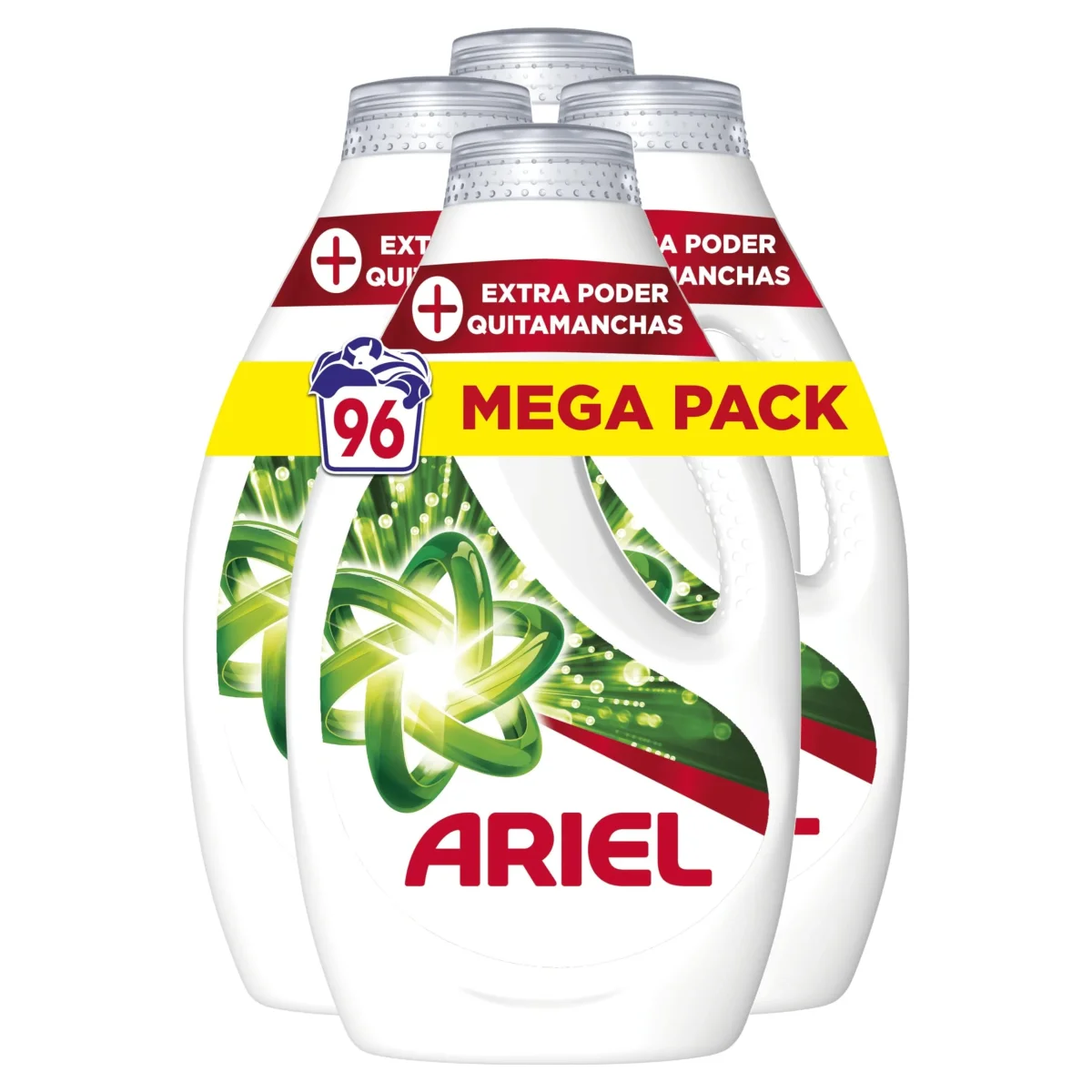 Ariel Detergente Lavadora Liquido, 96 Lavados (4x24), Jabon Quitamanchas, Mas Poder Extra Quitamanchas, Limpieza Profunda - Imagen 2