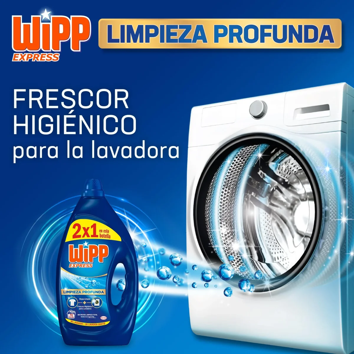 Wipp Express Limpieza Profunda Gel (3 x 3150 ml), detergente l?quido con potente acci?n quitamanchas ropa, deja un frescor duradero en la lavadora, apto para agua fr?a - Imagen 4