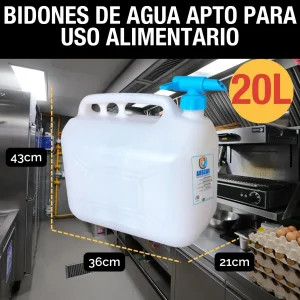 Bidón de Agua con Grifo y Tapón | Depósito Agua Potable Apto Uso Alimentario | Garrafa Plástico HPDE Resistente | Ideal para Camping, Camper, Furgoneta y Casa