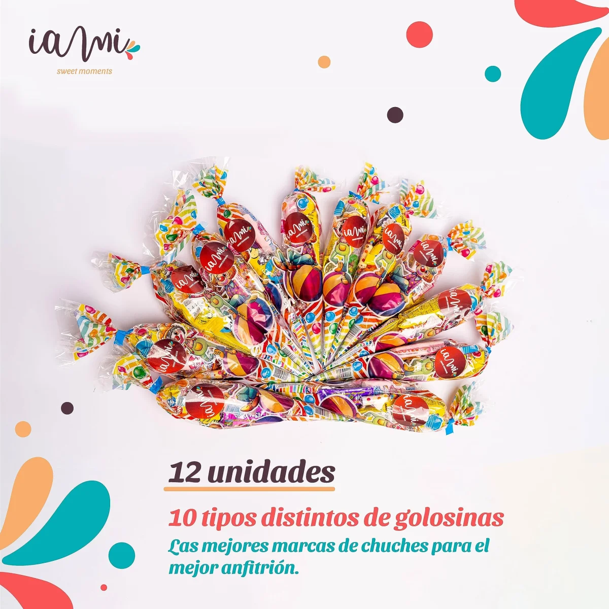 IAMI Bolsas Chuches. 12 Conos Rellenos de Golosinas. Cada Cucurucho lleva 10 Chuches Surtidas. Bolsas de Cumpleaéos Listas para Repartir - Imagen 4